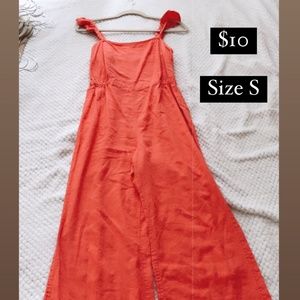 coral, jumpsuit, cute sleeves